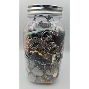 Mystery Vintage Modern Mixed Jewelry Jar 2 lbs .05 oz wearable! w/brooches rings